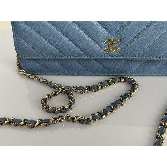 Chanel Wallet on Chain Blue Chevron Caviar Leather B-6 - Picture 16 of 16